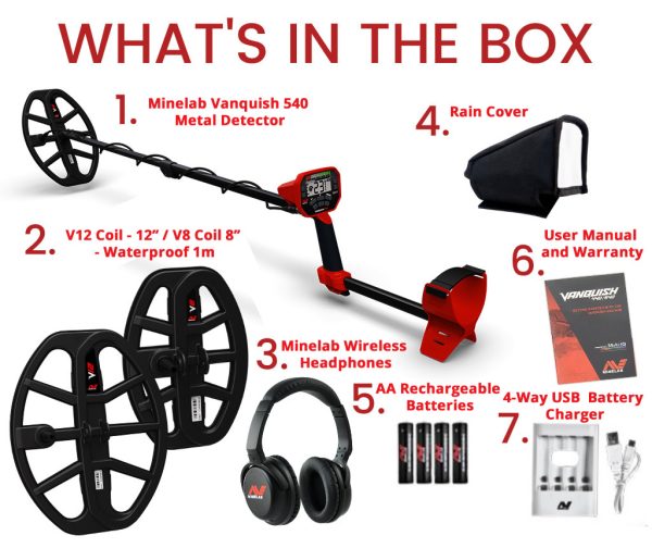 Minelab Vanquish 540 pro package contents - south Africa